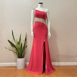 Blush Prom by ALEXIA dress formal pink one shoulder rhinestones long side slit